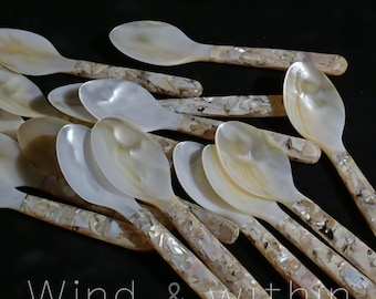 Mother of Pearl Spoon, Natural Shell Caviar Spoon, Mini Serving Utensil for Caviar Sugar Tea Coffee, Handmade Kitchen Tool, Unique Gift