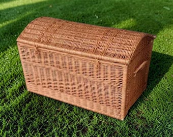 Rieten speelgoedkist vintage opbergkist rieten opbergmand met deksel kinderspeelgoed organisator rotan milieuvriendelijke doos decor boerderij