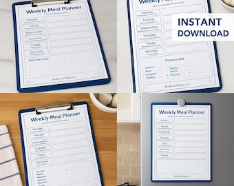 Weekly Meal Planner Printable | Grocery List, Menu (Digital Download)