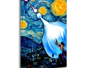 Van Gogh Starry Night Goku Kamehameha Canvas Print – Anime Wall Art Poster