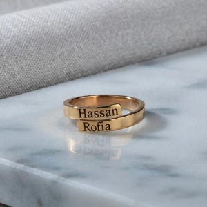 Anillo con dos nombres grabados, personalizado, ajustable, abierto, regalo personalizado para mamá, regalo de aniversario para pareja.