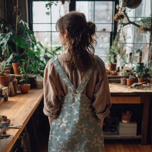 Linen Pinafore Apron Mockup | Botanical Garden Studio Scene (PSD Smart Object)