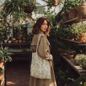 Tote Bag Mockup - Botanical Greenhouse Scene - PSD Smart Object for Surface Pattern Design