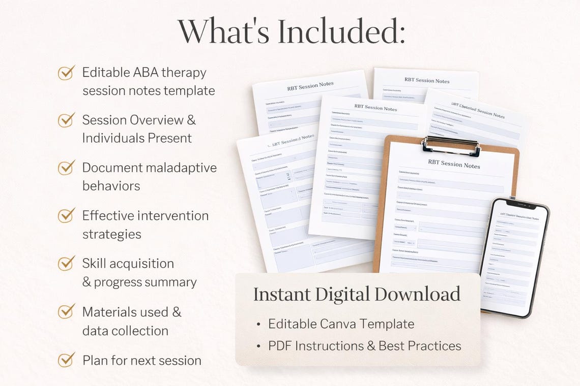 RBT Session Notes Template | Editable ABA Therapy Notes PDF | Behavior ...