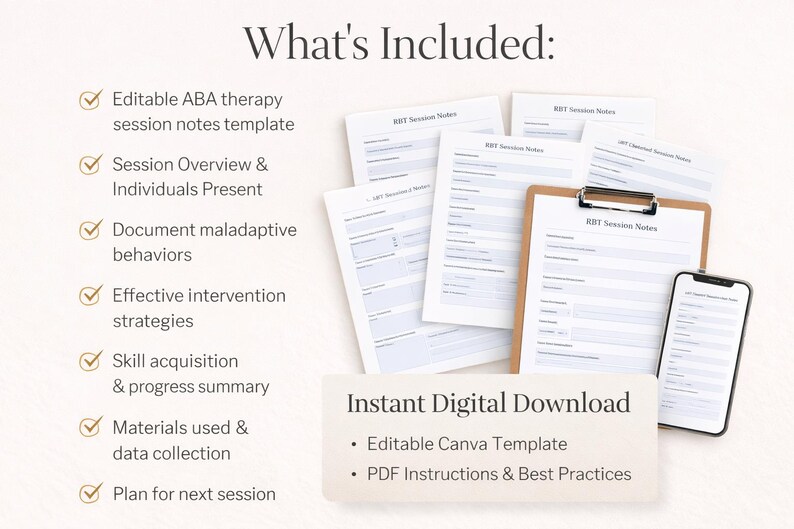 RBT Session Notes Template | Editable ABA Therapy Notes PDF | Behavior ...