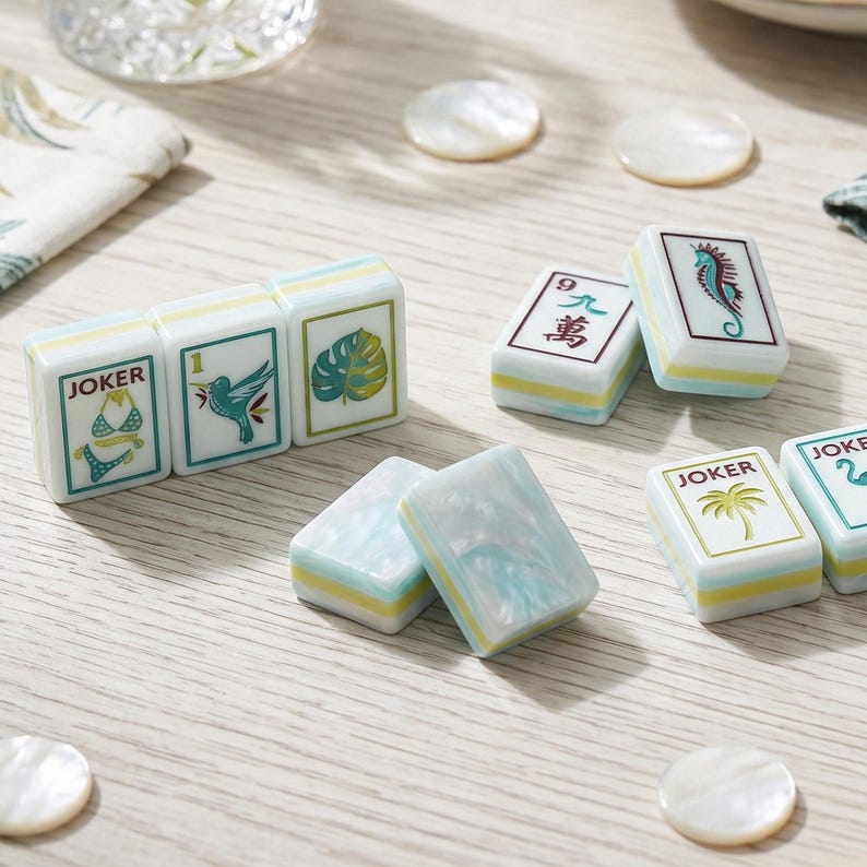 Juego de fichas de mahjong americano Coastal Blue, juego de mahjong personalizado con estuche de transporte personalizado, juego de mahjong de viaje, regalo elegante para mamá. imagen 4