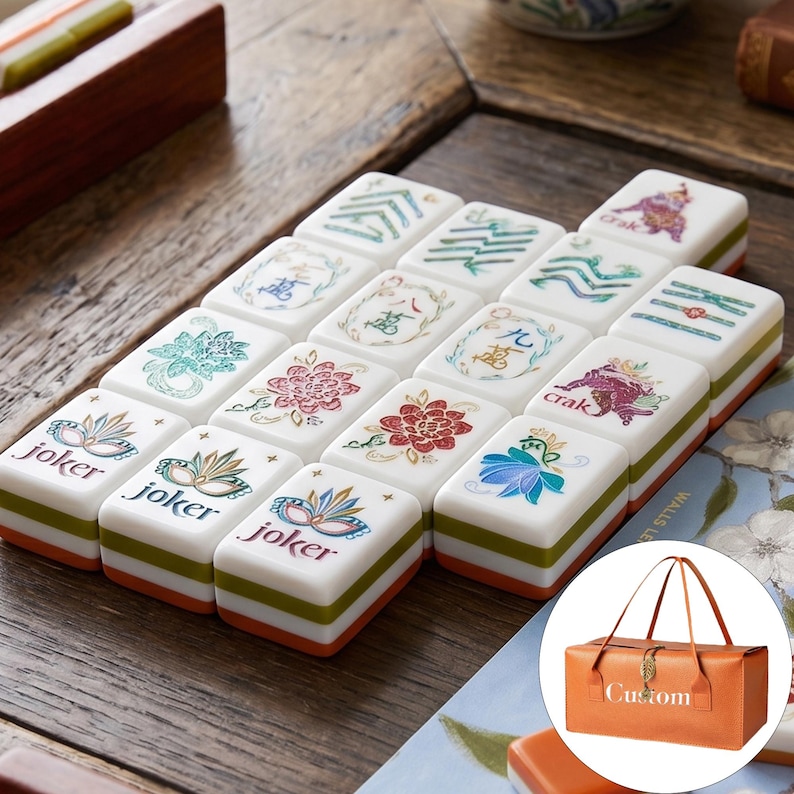 Unique American Mahjong Set with Custom Travel Case, Floral Mahjong Tiles, Custom Table Game Gift for Her, Luxury Mahjong Gift for Mom image 10