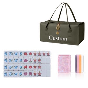 Pink Mahjong Set with Embroidery Carrying Case, Personalized American Mahjong Tiles, Elegant Mahjong Game Set, Premium Gift for Mom or Her Mahjong &green bag