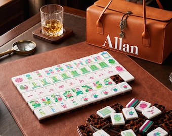 Luxury American Mahjong Set with Embroidery Leather Travel Case | Personalized Mahjong Tiles Set | Home Entertainment Game Gift for Mom