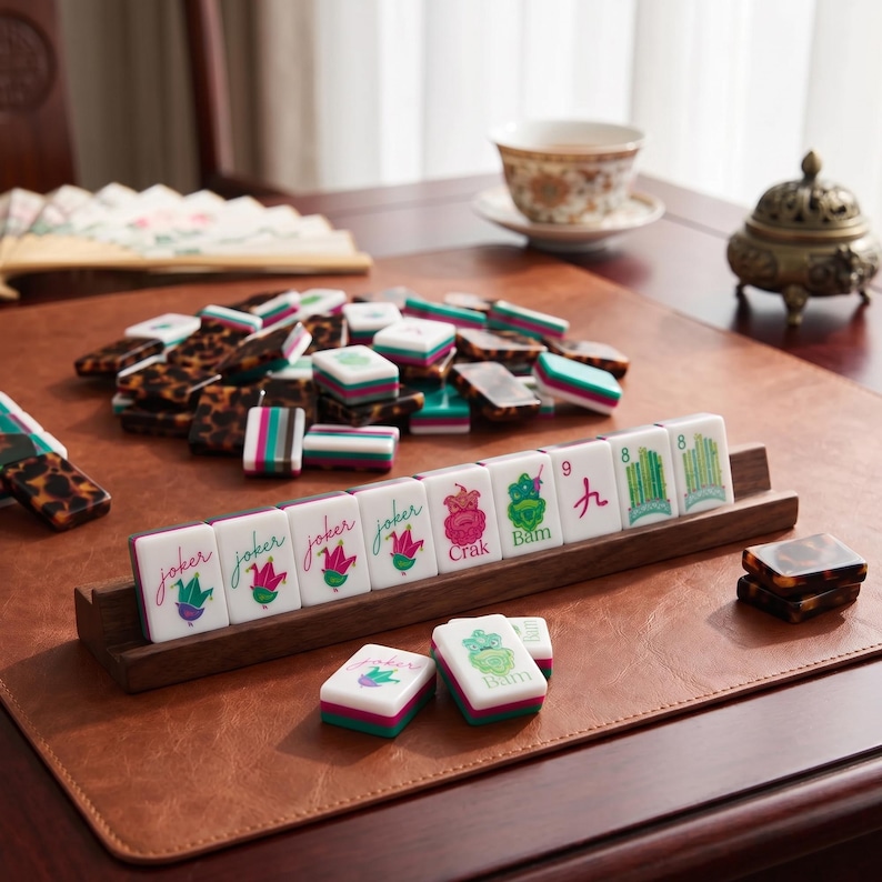 Luxury American Mahjong Set with Embroidery Leather Travel Case | Personalized Mahjong Tiles Set | Home Entertainment Game Gift for Mom image 8
