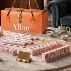 Pink Mahjong Set with Embroidery Carrying Case, Personalized American Mahjong Tiles, Elegant Mahjong Game Set, Premium Gift for Mom or Her image 5
