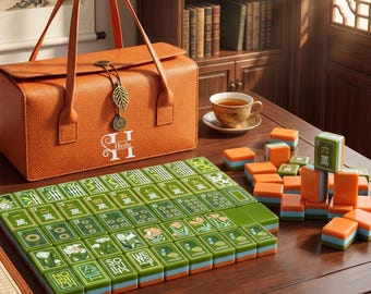 Green American Mahjong Set,  Mahjong Tiles with Custom Carrying Case,  Luxury Table Game Gift for Her, Elegant Gift for Mahjong Lovers