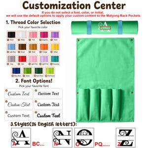 Organizador enrollable personalizado para tablero de mahjong, con nombre o iniciales bordadas, estuche de gran capacidad para guardar fichas y regla, regalo personalizado para la noche de juegos. Green