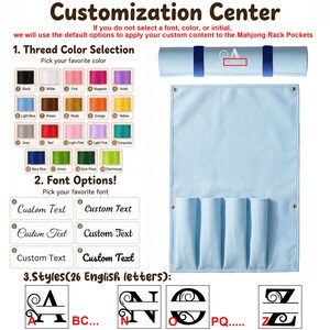 Organizador enrollable personalizado para tablero de mahjong, con nombre o iniciales bordadas, estuche de gran capacidad para guardar fichas y regla, regalo personalizado para la noche de juegos. Light Blue