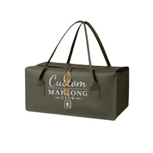 Aesthetic Floral Mahjong Set with Custom Travel Leather Case,Pastel Green Pink Tiles Mahjong Gift for Her,Unique Table Game Set Gift for Mom Only green handbag