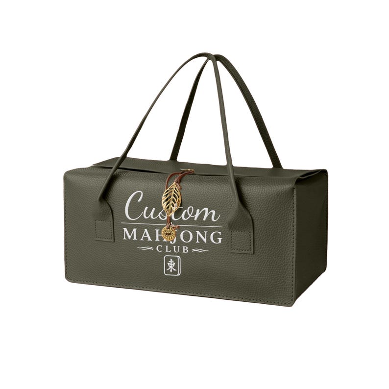 Aesthetic Floral Mahjong Set with Custom Travel Leather Case,Pastel Green Pink Tiles Mahjong Gift for Her,Unique Table Game Set Gift for Mom Only green handbag