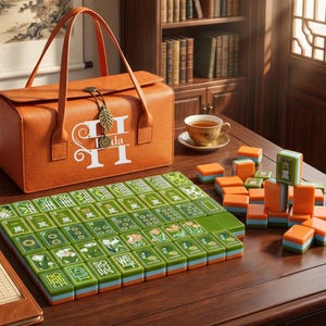 Green American Mahjong Set, Mahjong Tiles with Custom Carrying Case, Luxury Table Game Gift for Her, Elegant Gift for Mahjong Lovers image 6