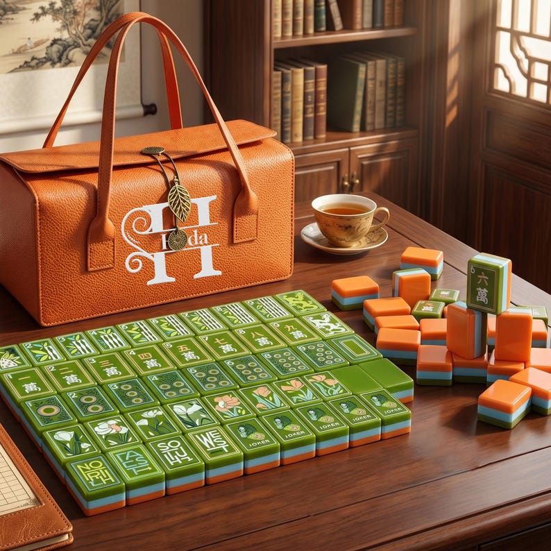 Green American Mahjong Set, Mahjong Tiles with Custom Carrying Case, Luxury Table Game Gift for Her, Elegant Gift for Mahjong Lovers image 6