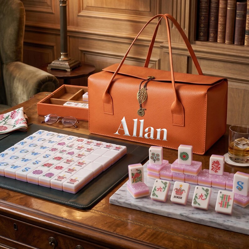 Pink Mahjong Set with Embroidery Carrying Case, Personalized American Mahjong Tiles, Elegant Mahjong Game Set, Premium Gift for Mom or Her image 7