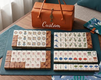 Floral American Mahjong Set with Personalized Leather Travel Case,Mahjong Tiles Game Set | Elegant Holiday&Christmas Gift | Home Table Game