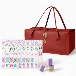 American Mahjong with Portable Case– 160-Tile NMJL Standard Set Featuring "Purple Boot" Theme Jokers | Elegant Luxury Game Night Gift Mahjong and Red bag