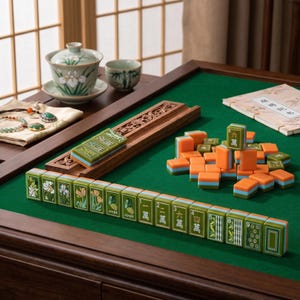Green American Mahjong Set, Mahjong Tiles with Custom Carrying Case, Luxury Table Game Gift for Her, Elegant Gift for Mahjong Lovers image 2