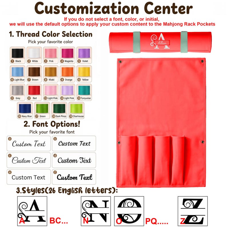 Organizador enrollable personalizado para tablero de mahjong, con nombre o iniciales bordadas, estuche de gran capacidad para guardar fichas y regla, regalo personalizado para la noche de juegos. Red