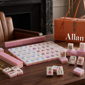 Pink Mahjong Set with Embroidery Carrying Case, Personalized American Mahjong Tiles, Elegant Mahjong Game Set, Premium Gift for Mom or Her image 2