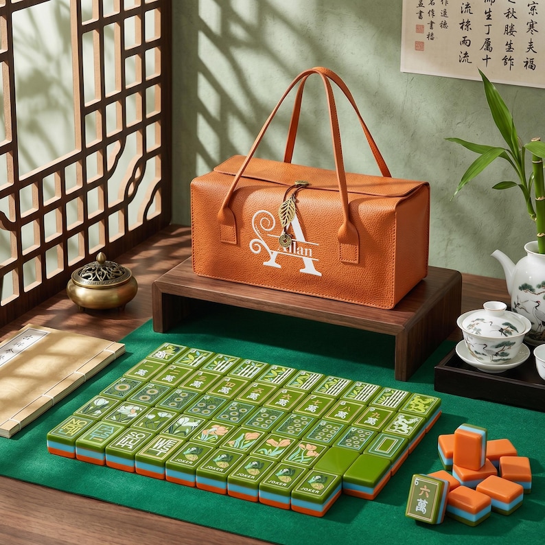 Green American Mahjong Set, Mahjong Tiles with Custom Carrying Case, Luxury Table Game Gift for Her, Elegant Gift for Mahjong Lovers image 9