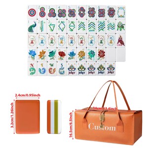 Unique American Mahjong Set with Custom Travel Case, Floral Mahjong Tiles, Custom Table Game Gift for Her, Luxury Mahjong Gift for Mom Mahjong &Orange  bag