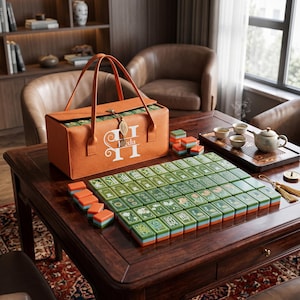 Green American Mahjong Set, Mahjong Tiles with Custom Carrying Case, Luxury Table Game Gift for Her, Elegant Gift for Mahjong Lovers image 1