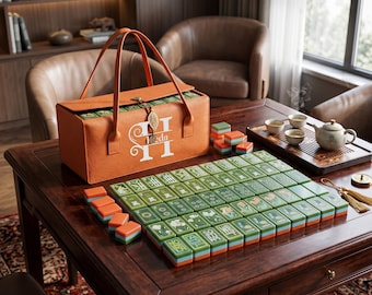Green American Mahjong Set,  Mahjong Tiles with Custom Carrying Case,  Luxury Table Game Gift for Her, Elegant Gift for Mahjong Lovers