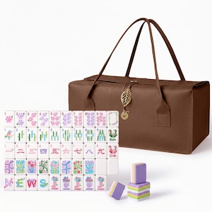 American Mahjong with Portable Case– 160-Tile NMJL Standard Set Featuring "Purple Boot" Theme Jokers | Elegant Luxury Game Night Gift Mahjong &Brown bag