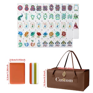 Unique American Mahjong Set with Custom Travel Case, Floral Mahjong Tiles, Custom Table Game Gift for Her, Luxury Mahjong Gift for Mom Mahjong &Brown bag