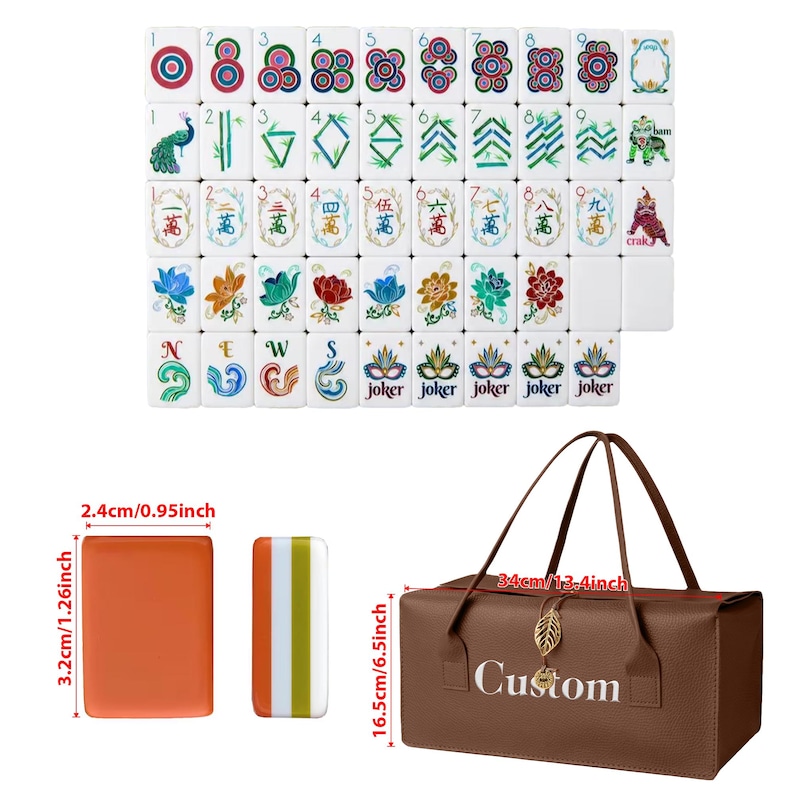 Unique American Mahjong Set with Custom Travel Case, Floral Mahjong Tiles, Custom Table Game Gift for Her, Luxury Mahjong Gift for Mom Mahjong &Brown bag