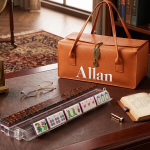 Luxury American Mahjong Set with Embroidery Leather Travel Case | Personalized Mahjong Tiles Set | Home Entertainment Game Gift for Mom image 7