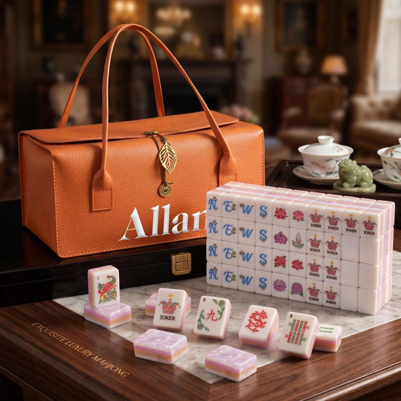 Pink Mahjong Set with Embroidery Carrying Case, Personalized American Mahjong Tiles, Elegant Mahjong Game Set, Premium Gift for Mom or Her image 8