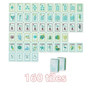 Juego de fichas de mahjong americano Coastal Blue, juego de mahjong personalizado con estuche de transporte personalizado, juego de mahjong de viaje, regalo elegante para mamá. Only Mahjong