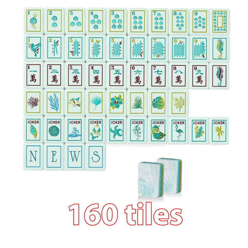 Juego de fichas de mahjong americano Coastal Blue, juego de mahjong personalizado con estuche de transporte personalizado, juego de mahjong de viaje, regalo elegante para mamá. Only Mahjong