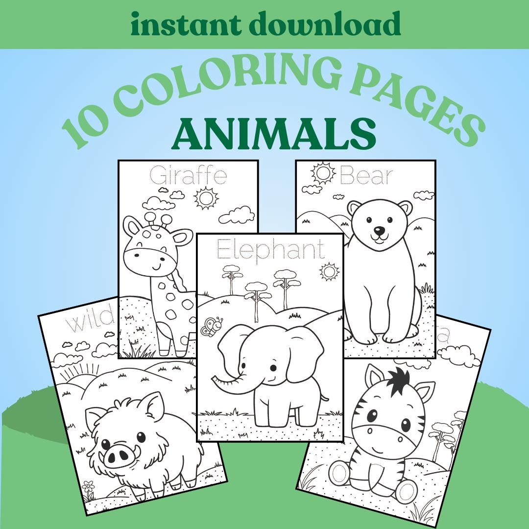 Animals Coloring Pages | Printable Kids Activity | Instant Download PDF ...