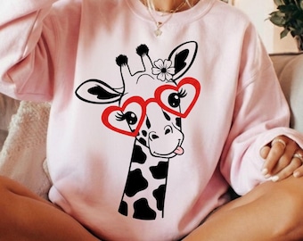 Giraffe Valentine's Day Sweatshirt, Women's Love Shirt