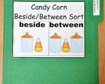 Positional Words File Folder Game: Candy Corn Theme (Beside & Between)