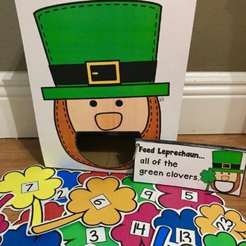 Feed the Leprechaun Game: Clover Sensory Bin - Counting & Rhyming Fun ...