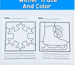 Schede di lavoro invernali per tracciare e colorare / Motricità fine e pratica di scrittura precoce