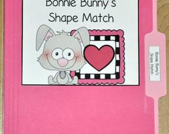 Bunny File Folder Game, Shape Matching (Easter Theme, Preschool)