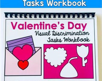 Quaderno di lavoro sulla discriminazione visiva per San Valentino: abbinamento di forme e immagini