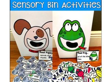 Pacchetto di attività Sensory Bin - Giochi di parole in rima e alimentazione degli animali