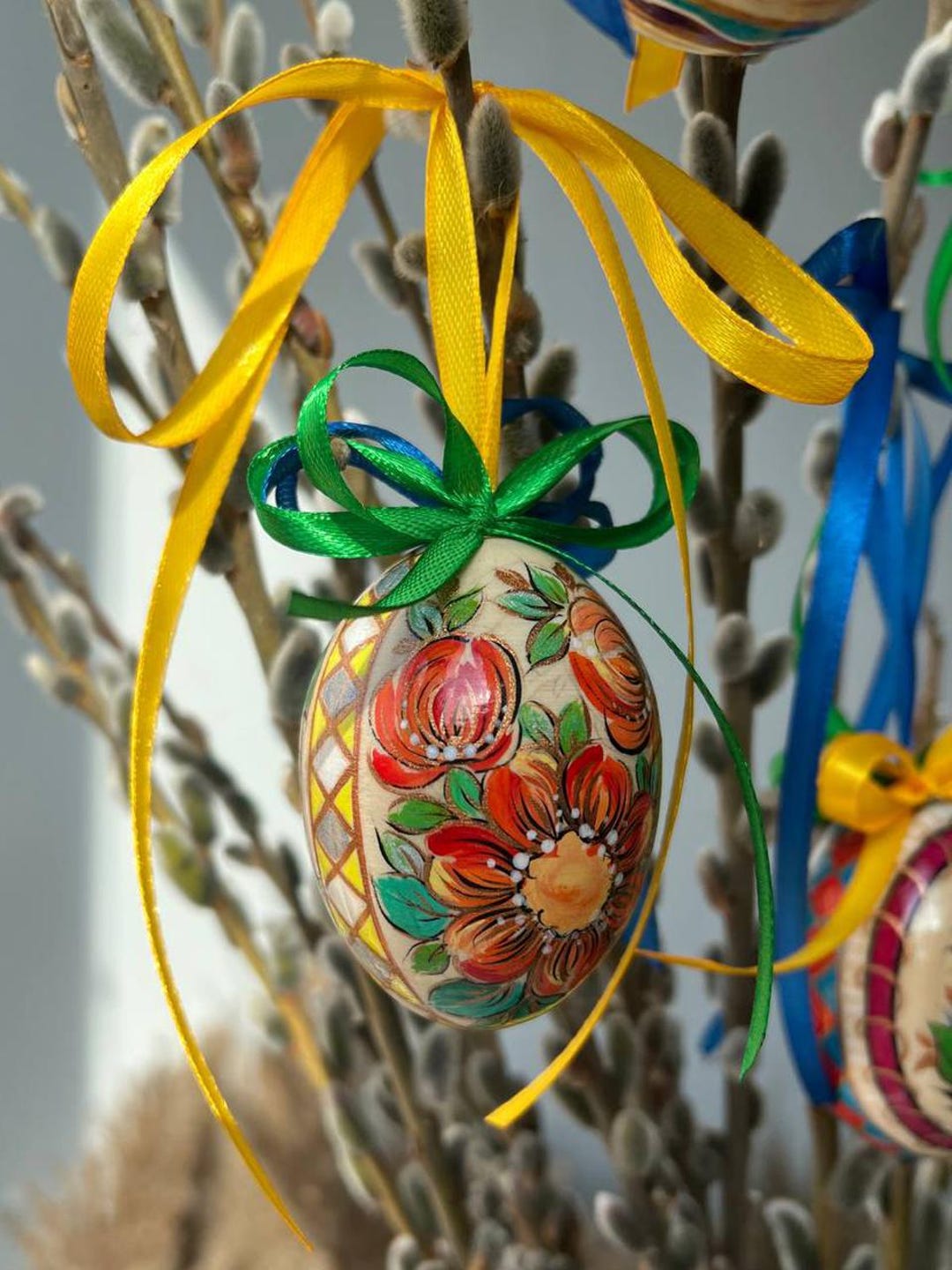 Hand Painted Wooden Easter Egg, Petrykivka Style Folk Art, Ukrainian ...
