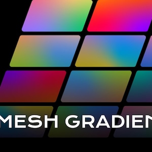 May include: A graphic featuring a grid of colorful mesh gradients in various hues, including green, blue, purple, and red, set against a black background. The text "20 MESH GRADIENTS" is displayed in white at the bottom.