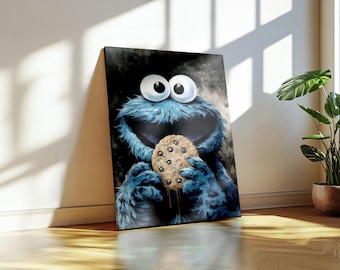 Cookie Monster Canvas Print, Sesame Street Cartoon Art